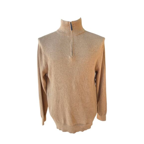 J.Crew Mens Cotton Quarter Zip Mock Neck Sweater Knit Pullover Beige/Tan Men's M - Picture 1 of 7